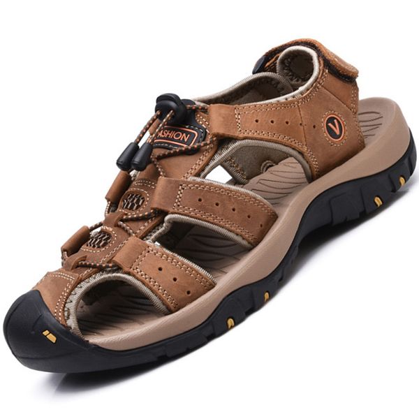

sandals summer men's genuine leather business casual shoes outdoor anti-slip beach roman water sneakers, Black