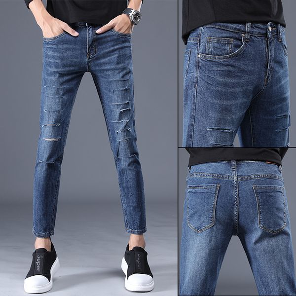

shredded jeans, slim cropped pants, light blue