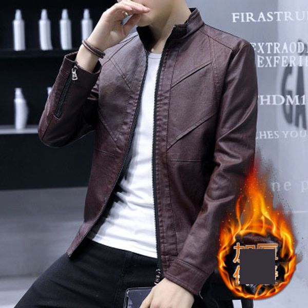 

mens designer coat casual leather jacket korean version of the self-cultivation trend plus velvet youth pu leather jacket mens clothing 2020, Black;brown