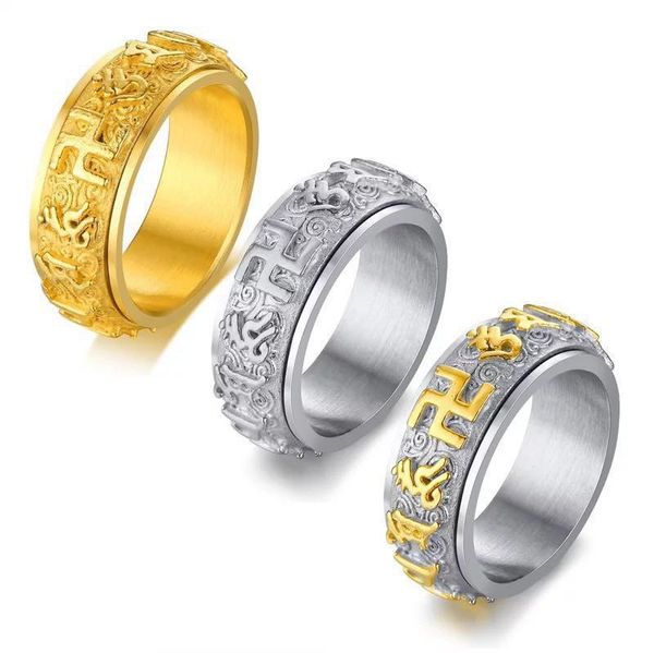 

2020 new 18k gold plated men's religious jewelry wholesale rotating universal character stainless steel ring fashion amulet gift, Silver