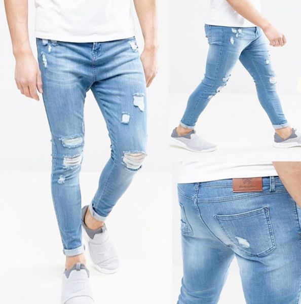 

mens designer jeans denim blue biker ripped skinny jean pants male hombres trousers