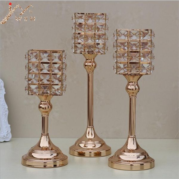

gold crystal candle holders luxurious event candlesticks party candle stand centerpiece candelabra wedding decor 1 set= 3 pcs