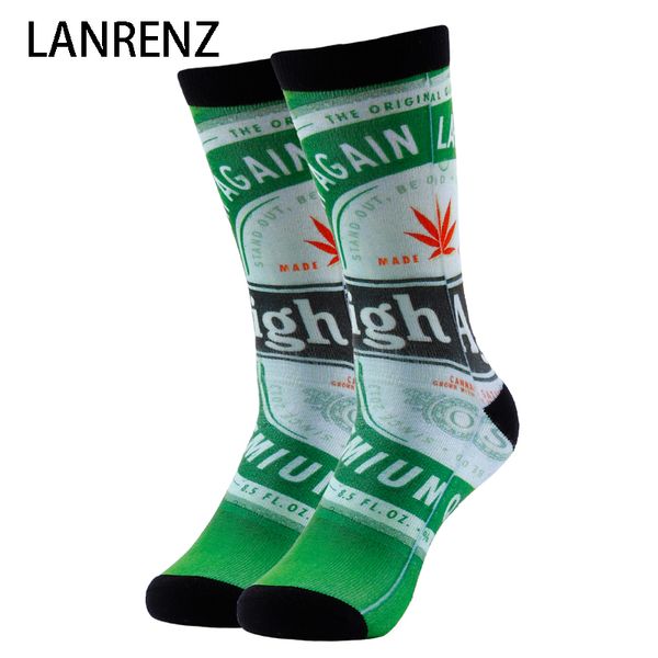 

2019 creative beer cans printing men and women fashion funny socks 3d printed socks 200 knitting oil painting compression, Black