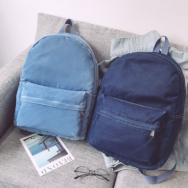 

cotton denim backpack japanese solid color backpack college style travel bag small schoolbag girls