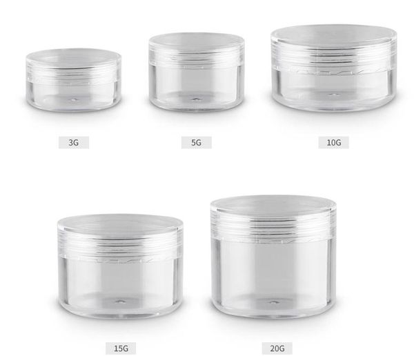 3g 5g 10g 15g 20g Limpar Plástico Transparente Pequeno Creme Jars Vazio Recipientes Cosméticos Jar Para Cosméticos Maquiagem Caso SN2385