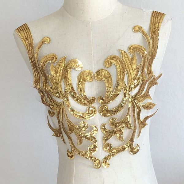 

1 pair of embroidered patches sew-on collar sequined appliques accessories for dress diy size is 21 cm x 45 cm, Black