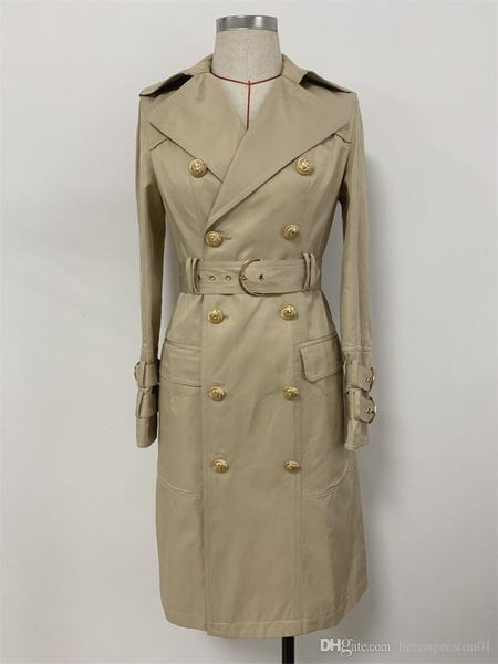 

women fashion designer trench coats autumn lapel neck double breasted coats khaki womens temperament long coats, Tan;black