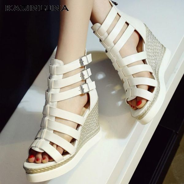 

karin new trendy plus size 43 platform wedges high heels gladiator summer woman shoes sandals, Black