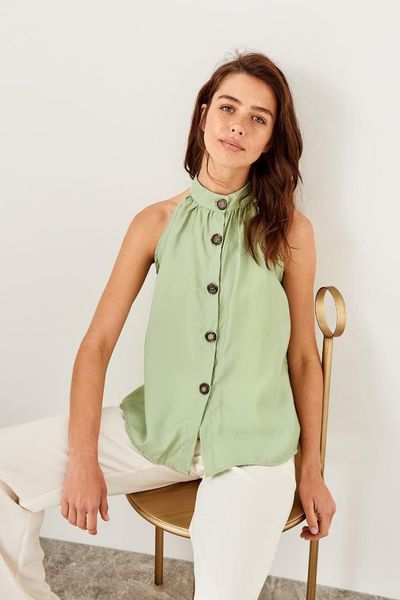 

trendyol mint bone button detail bluz twoss19gk0054, White
