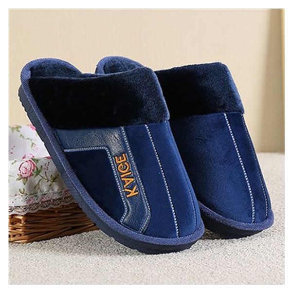 

2019 winter slippers men big size 39-49 fock tpr solid indoor slipper sewing plush non-slip hard-wearing home slippers, Black