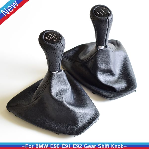 

black leather hole car styling fit for e90 e91 e92 e93 manual 5 6 speed gear shift knob lever handball with gaiter boot