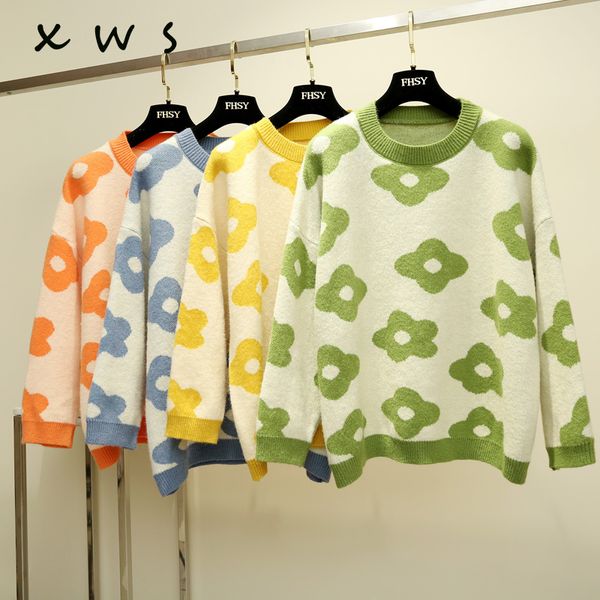 

019 autumn sweater women floral print knitted winter thick women sweater and pullover female oversize jumper pull femme, White;black