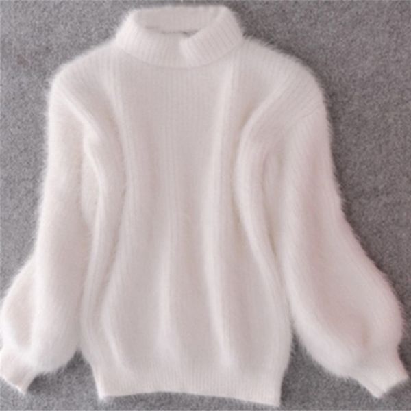 

2019 new fashion women winter sweater thickened warm turtleneck mohair female sweater casual solid lantern sleeve, White;black