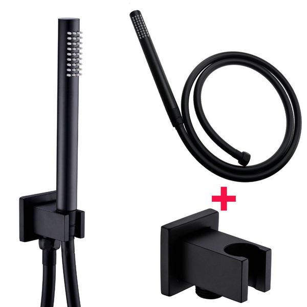 

brass black handheld shower head wall mounted shower holder with hose connector set