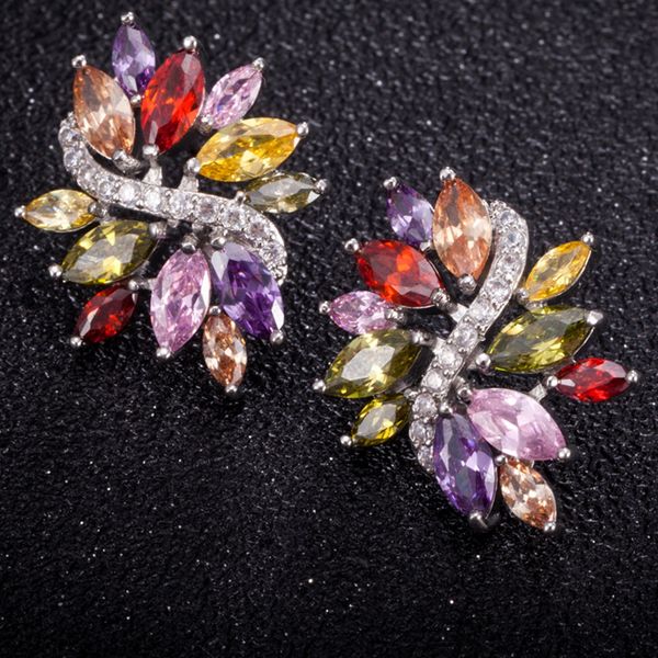 

multicolor stud earrings wedding party 18k white gold filled fashion womens luxury earrings gift sparkling colorful jewelry, Golden;silver