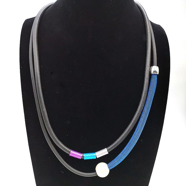 

yd&ydbz new young women fashion choker necklace blue lace pipe fake pearl pendant necklace trendy color aluminum tube necklaces, Silver