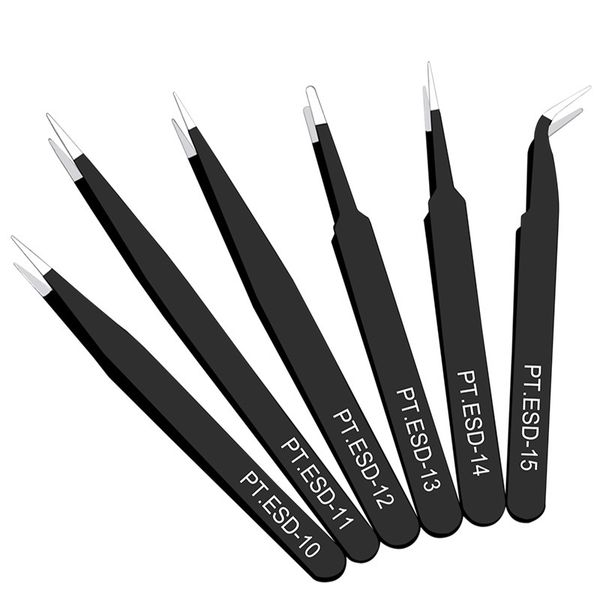 

6 in 1 esd anti-static stainless steel tweezers set maintenance repair tool kit anti static making tool hand set 200