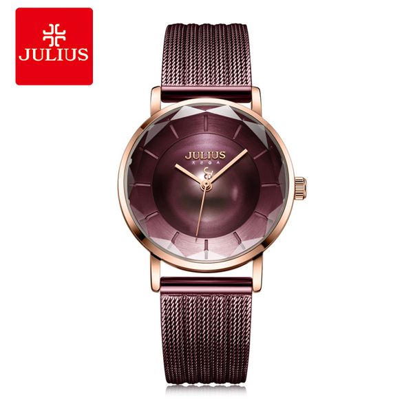 

julius lady retro stainless steel mesh belt watch woman brand ultra thin quartz bracelet wristwatches clock montre femme gifts, Slivery;brown