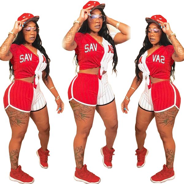 

women baseball jerseys short sleeve baseball shirts striped letter print v-neck shorts baseball costume set tracksuits, Gray