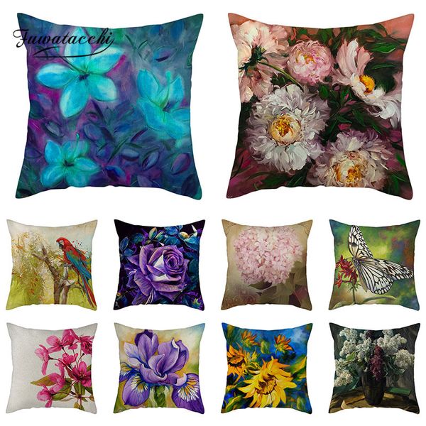 

fuwatacchi natural scenery cushion cover linen throw pillow case sofa seat flowers cushion cover decorative cotton pillow