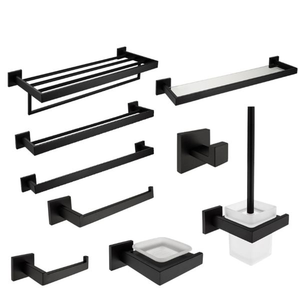 

black matte paper holder toothbrush holder towel bar bathroom accessories sus 304 stainless steel bathroom hardware set