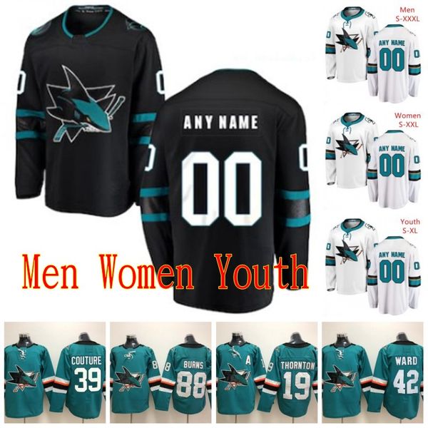 

custom stitched 2020 san jose sharks jerseys joe pavelski erik karlsson brent burns joe thornton logan couture teal white hockey jerseys, Black;red