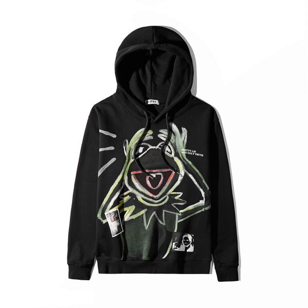 

new arrivals men and woman fashion brand designer frog printing loose-fitting hoodie hip hop sweatshirt thin pullover coats size s-xxl, Black