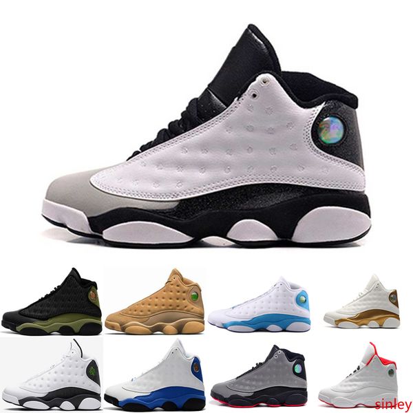 

new 13 green blue bred chicago flints men women basketball shoes 13s dmp grey toe history of flight sneakers us 5.5-13
