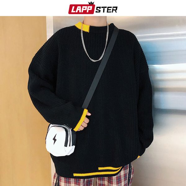 

men korean patchwork sweaters pullovers 2019 mens black fashions casual oversized knitted sweater autumn oversized, White;black