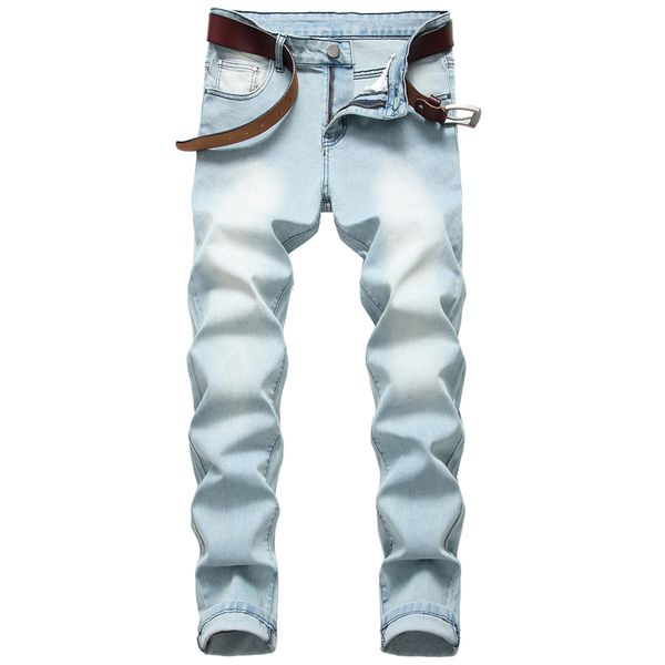 

2020 spring new men's light blue slim jeans fashion casual advanced stretch jeans male brand