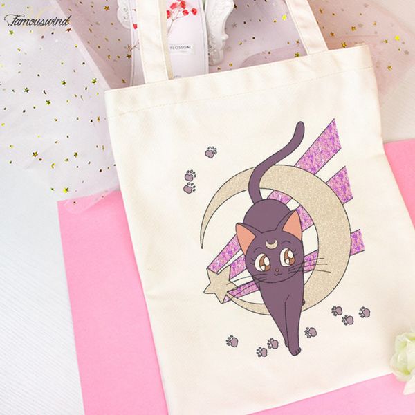 

sailor moon anime cute cat print shoulder bags harajuku canvas beautiful handbag new vogue messenger bag large ulzzang women bag wallet