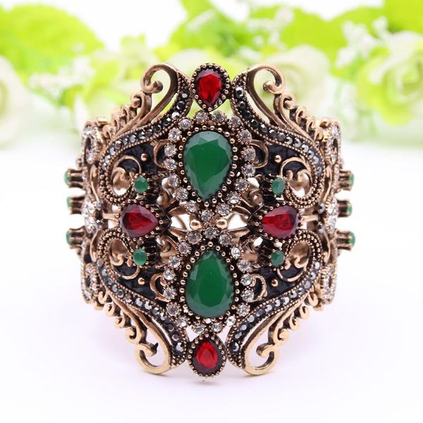 

exquisite adjustable size resin bangles cuff women bracelets morocco antique gold color bangle retro jewelry wrist joyas, Black