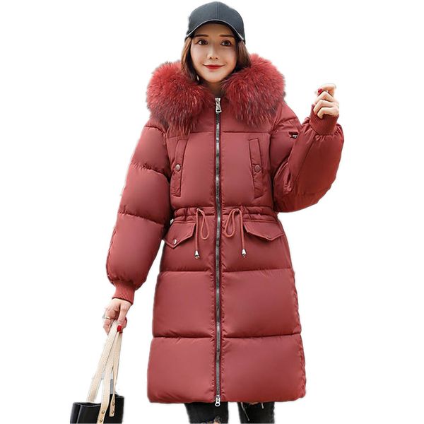 

winter jacket women's coat fur collar casual long slim down cotton thicken warm hooded jacket plus size winter coats parka q617, Black