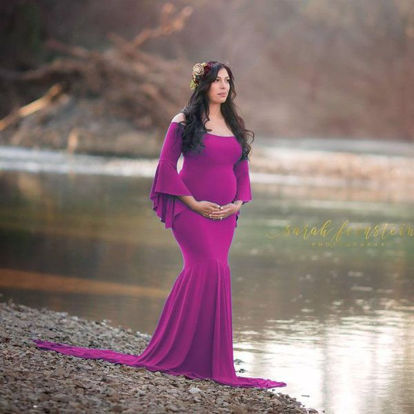 Vestido de maternidade para foto fotografia de maternidade adereços manga flare vestidos sensuais para grávidas 2022 mulheres elegantes vestido longo sereia