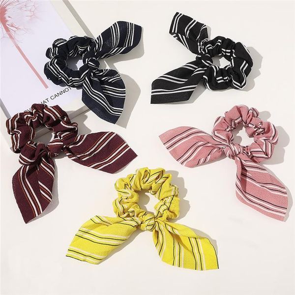 

5 color stripe headband bunny ear scrunchies ponytail holder hairbands girl elastic knot bow hair bands hair accessories wholesale, Pink