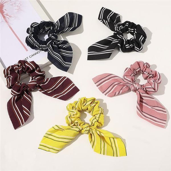 5 цветных полоски оголовье уха зайчика Scrunchies Ponytail держатель Hairbands девушка Упругого узел смычок волосы лента для волос аксессуаров оптом