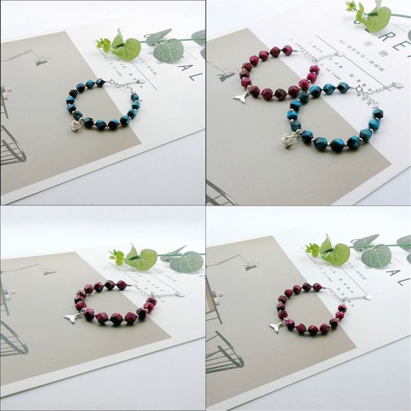 

925 silver roast color section open cut drain red tigereye bracelet woman concise student mermaid tears crystal for women, Black
