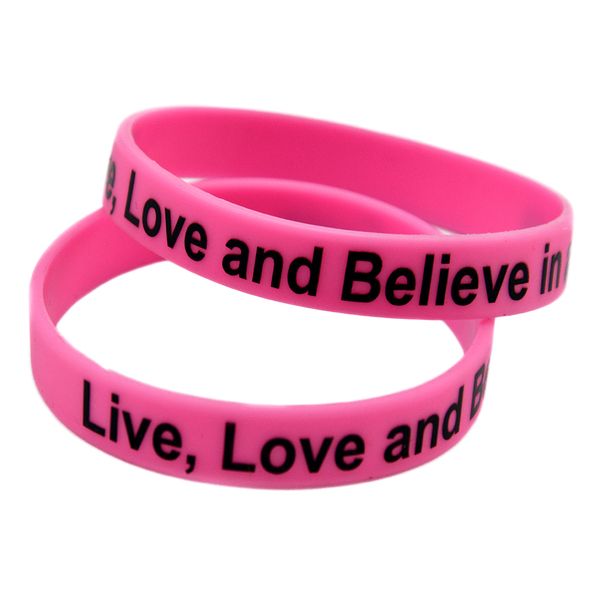 

obh 50pcs printed live love and believe in a cure cancer silicone bracelet, Golden;silver