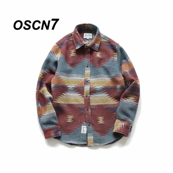 

Oscn7 Folk -Custom Shirts for Men Vintage Woolen Leisure Pattern Shirt Men Plus Size Streetwear Chemise Homme Designer Long Sleeve Shirts