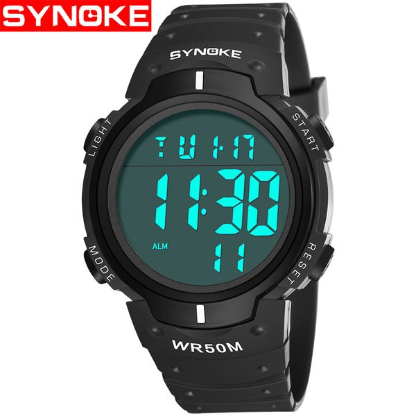 

synoke brand mens watch clock led digital military sports watches 30m waterproof fashion outdoor luminous wristwatches, Slivery;brown