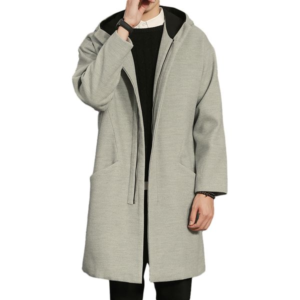 

2019 winter jackets british style men longer section woolen coats men jackets outerwear warm single breasted woolen coats, Black