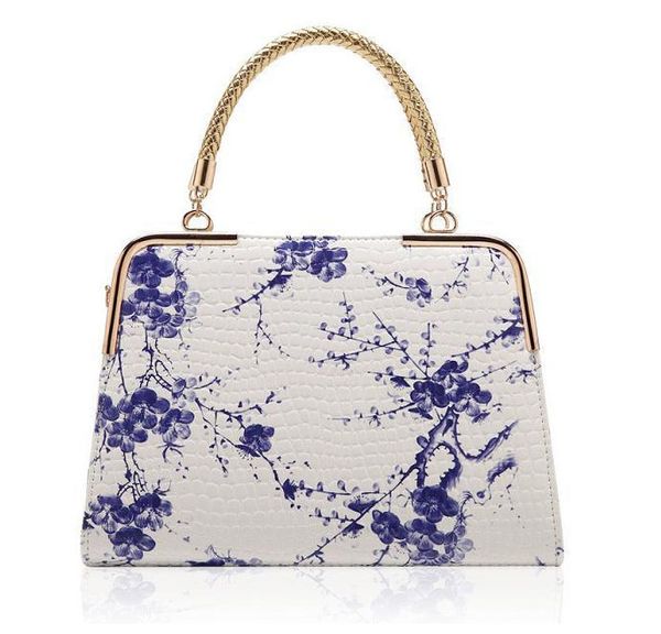 

fashion female package 2016 new style chinese wind blue and white porcelain stone grain printing mirror bag ladies handbags
