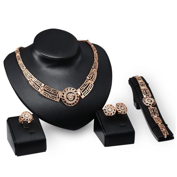 

18k gold plated enamel lion head necklace bracelet earrings ring jewelry sets for women wedding jewelry sets 4pcs/set wholesale price, Slivery;golden