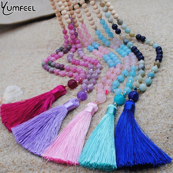 

yumfeel new handmade tassel stone necklace jewelry natural wood beaded quartz pendants necklaces women gifts long, Silver