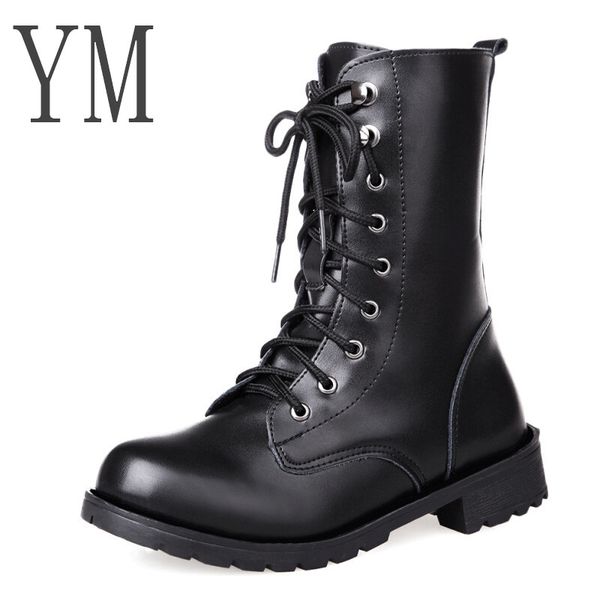 

large size 42 lace up ankle boots women soft leather fashion square heel woman shoes winter boots women, Black