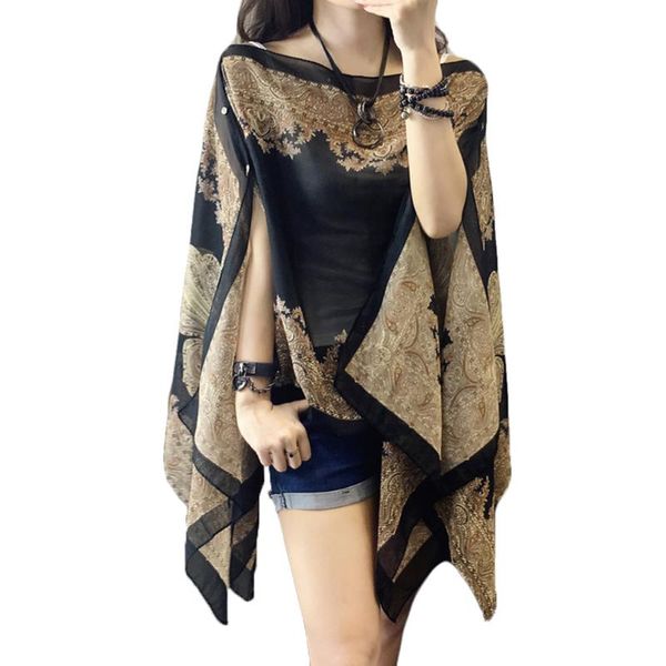 

summer woman loose scarf shirts long sleeve blouses shawl thin fabala chiffon cover ups 10-color plus size sun protection shawl