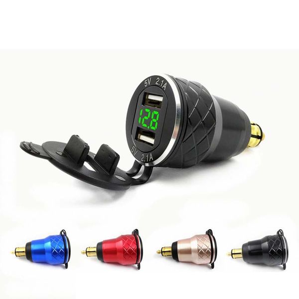 Motorcycle Dual USB Charger Adapter BMW Din Hella Plug LED Voltmeter Powerlet