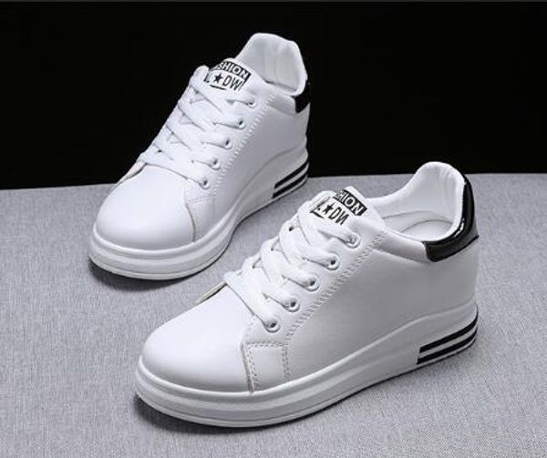

women sneakers fashion breathble vulcanized shoes pu leather platform lace up casual white tenis feminino heightening shoes, Black