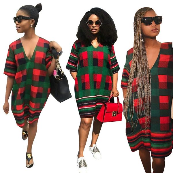 

plaid print womens casual dresses fashion loose red green colors panelled womens designer dresses casual females clothing, Black;gray