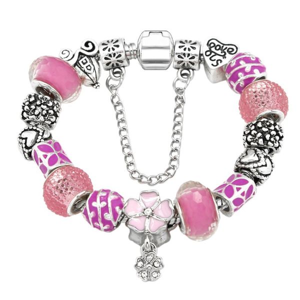 

fashion jewelry bracelets, diy alloy beaded bracelet, valentine's day gift pink lucky flower beaded bracelet, Golden;silver
